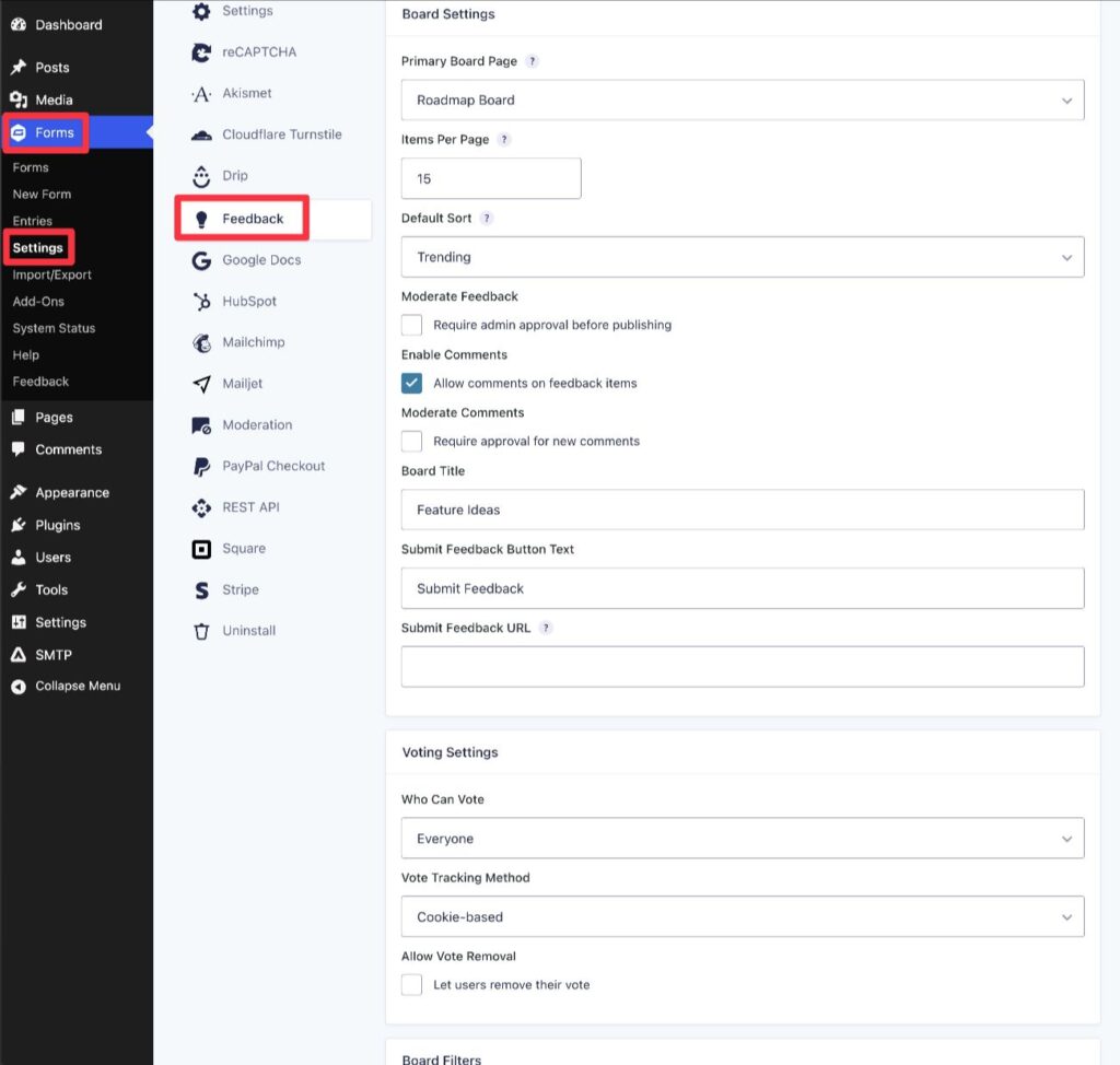 Configure feedback settings