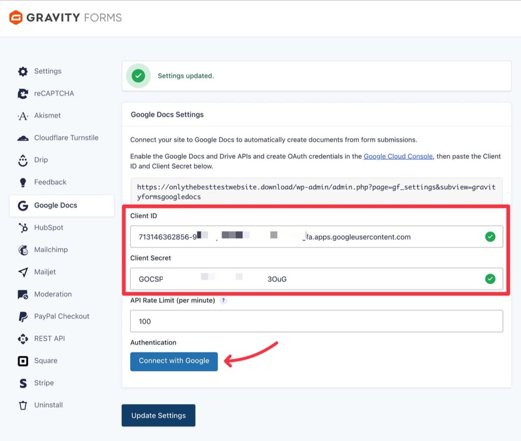 Connect to Google from WordPress dashboard