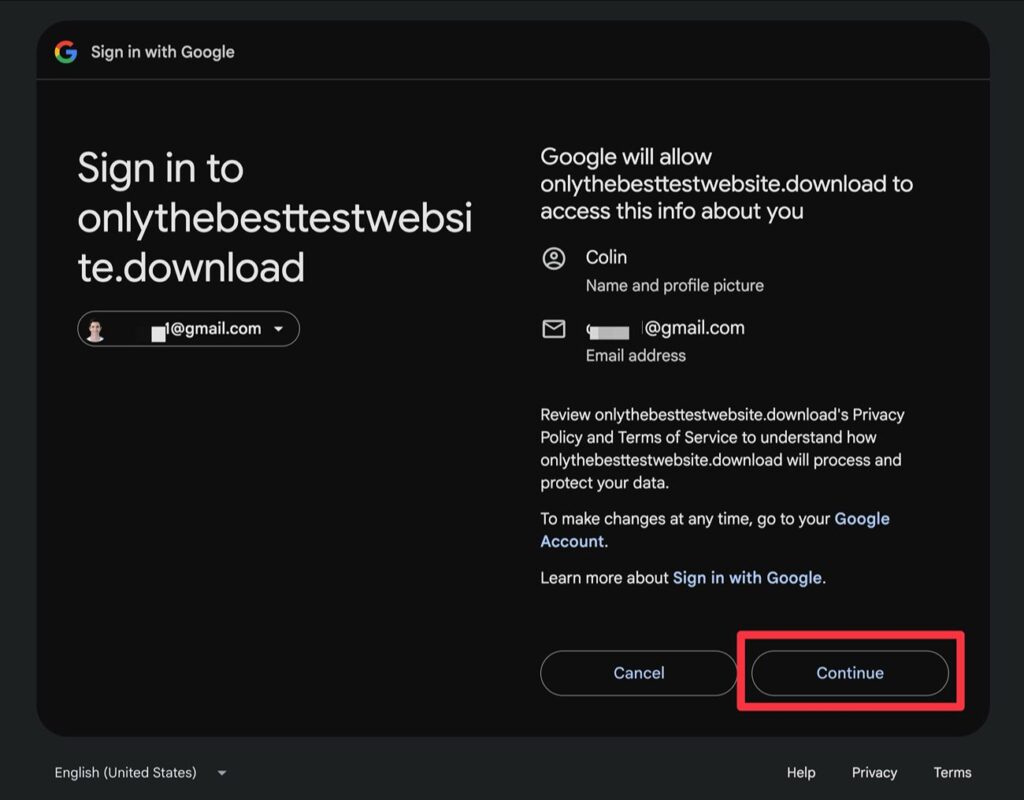 Choose Google account