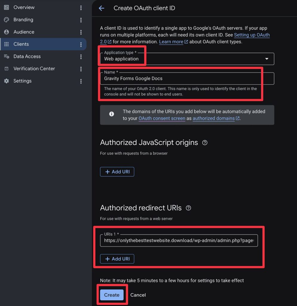 Configure Oauth client ID