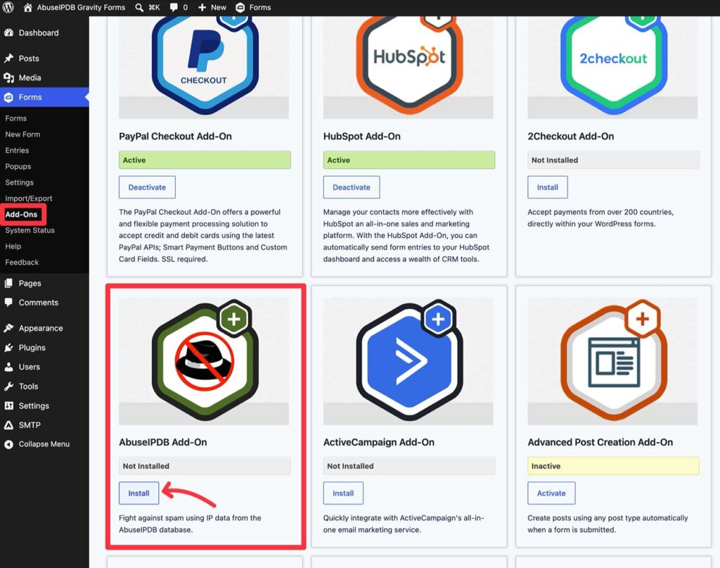 Install AbuseiPDB addon