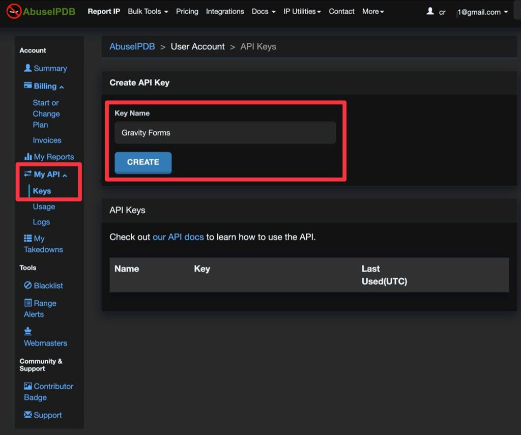 Create API key