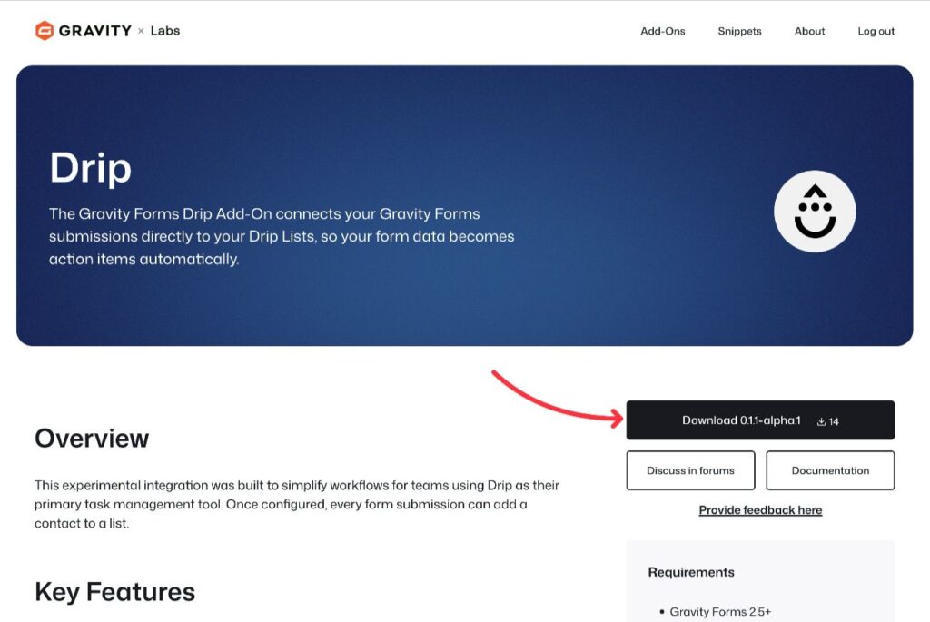 Download the Gravity Forms Drip Add-on