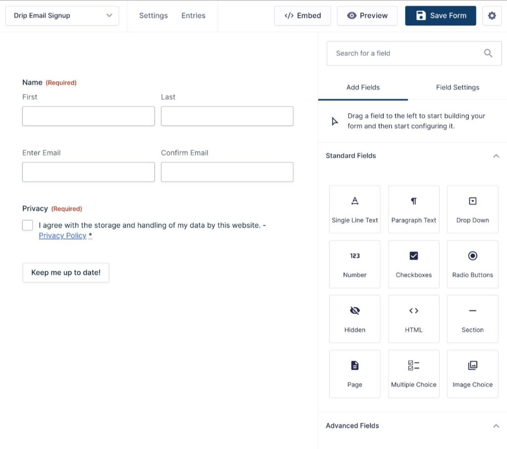 Create your WordPress Drip form