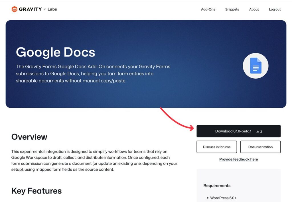 Download the Gravity Forms Google Docs add-on