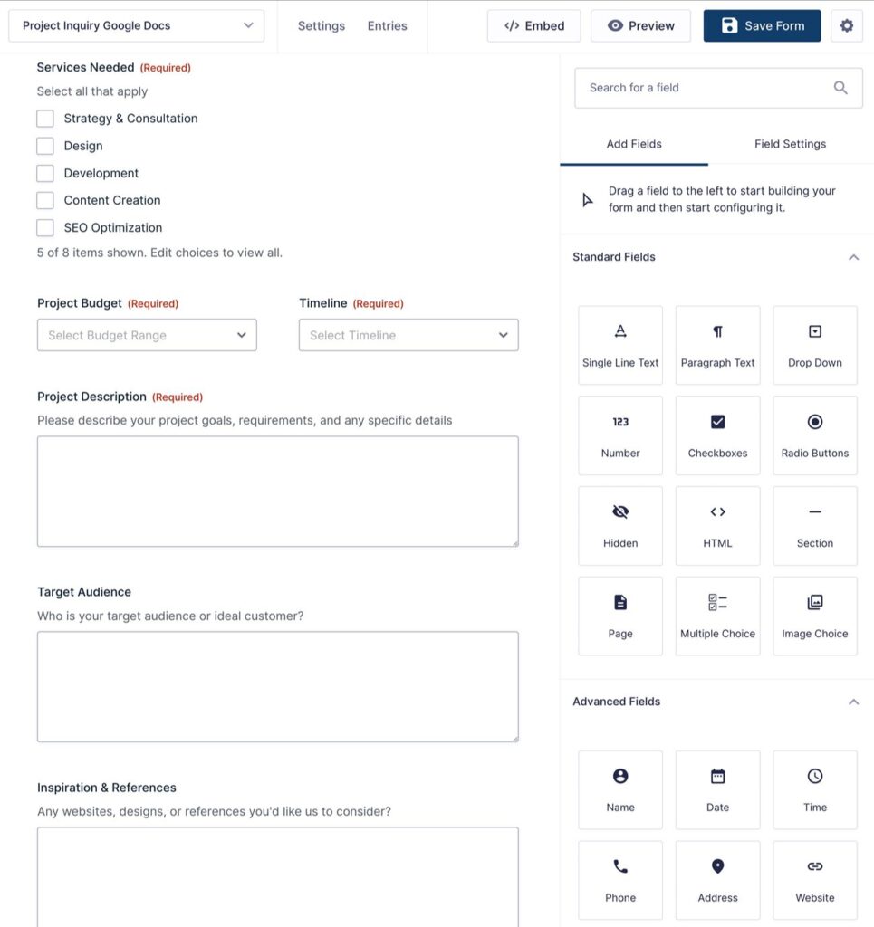 Create WordPress form