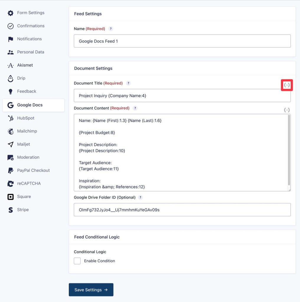 Configure Gravity Forms Google Docs feed