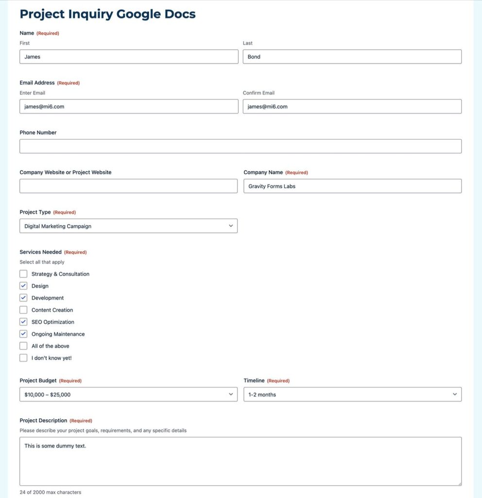 Submit a test form