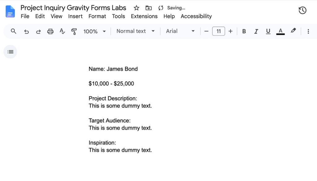 Google Doc created from form