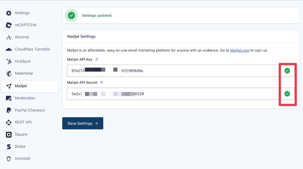Mailjet APi key success