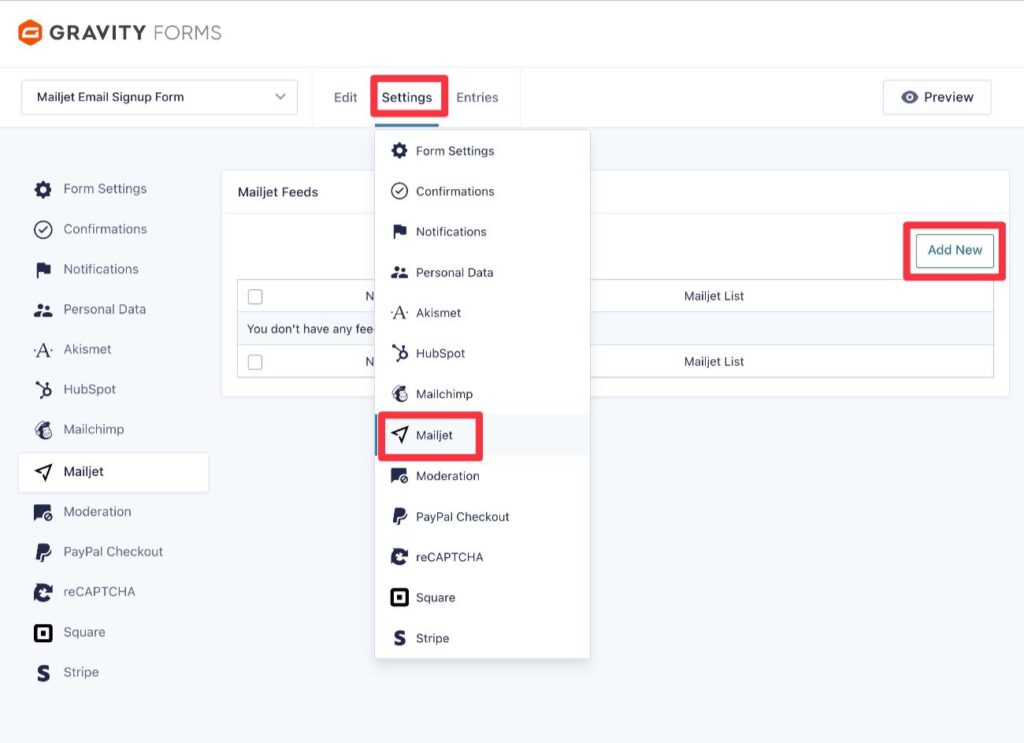 Add a new Mailjet feed
