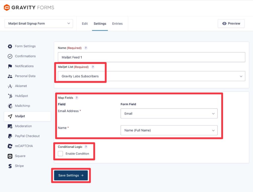 Configure Mailjet feed