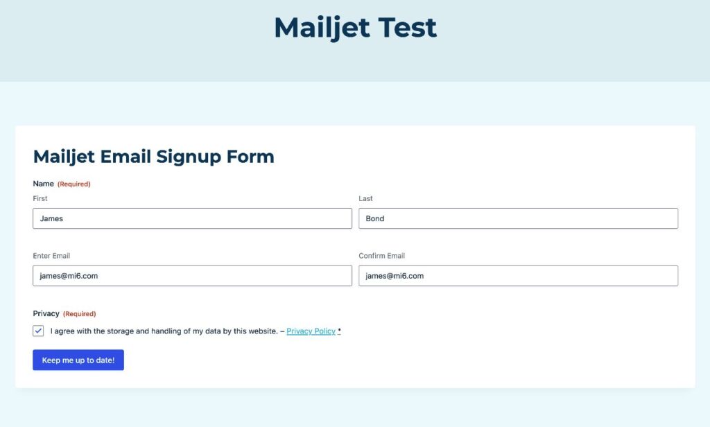 Test Gravity Forms Mailjet form