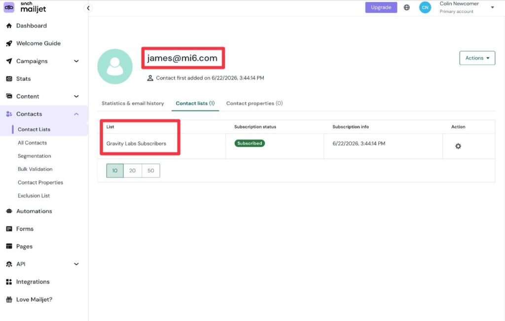 Contact in Mailjet
