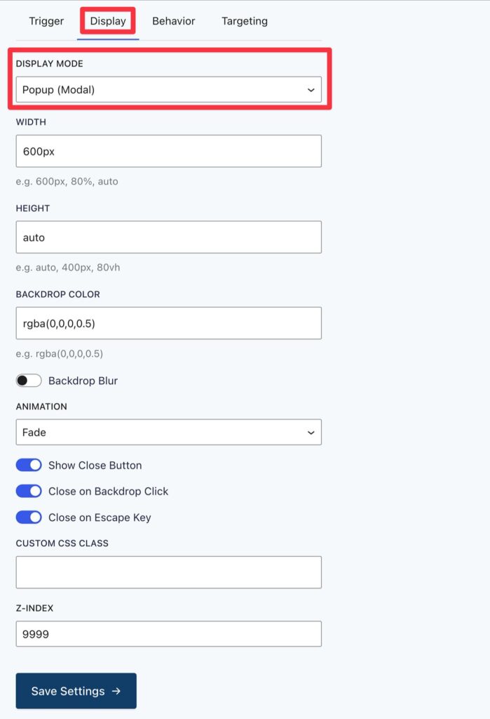 Display settings