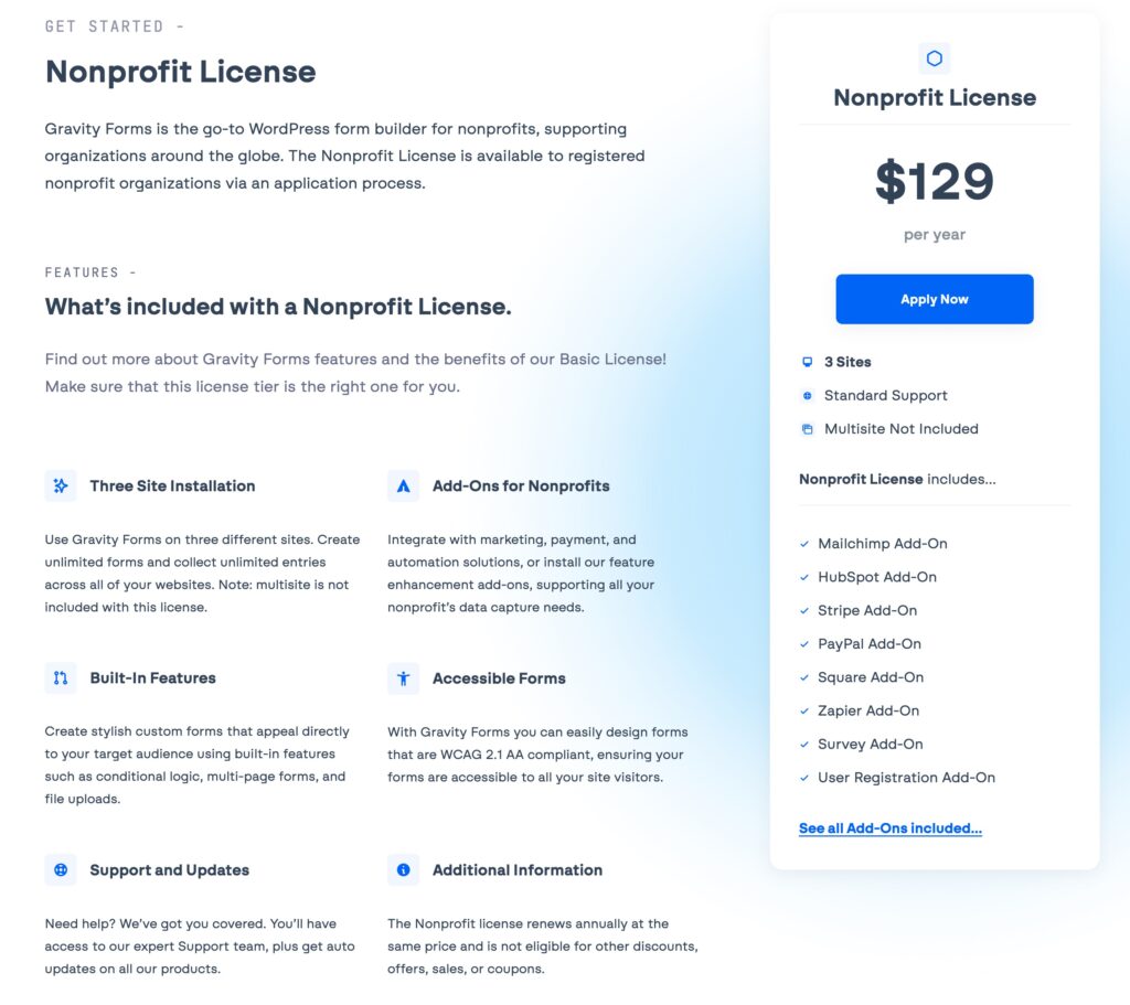 The Gravity Forms Nonprofit license