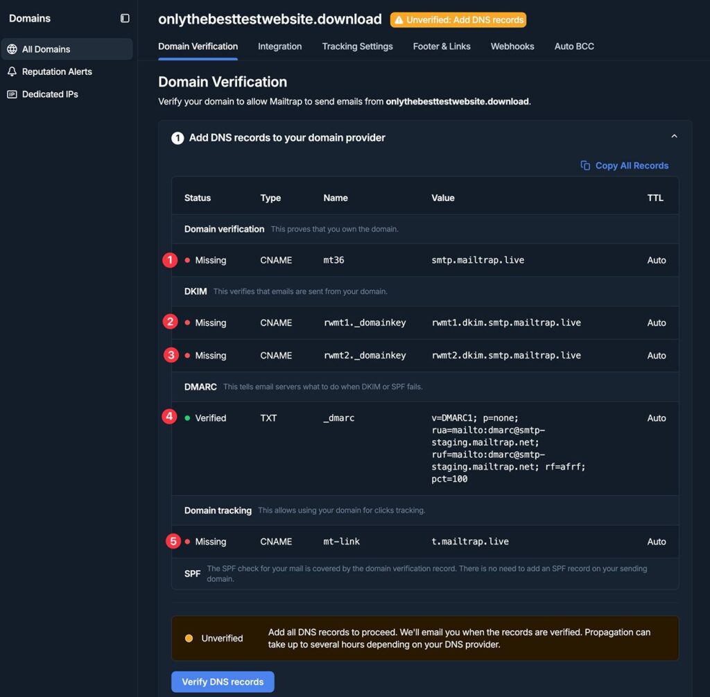 DNS records to add