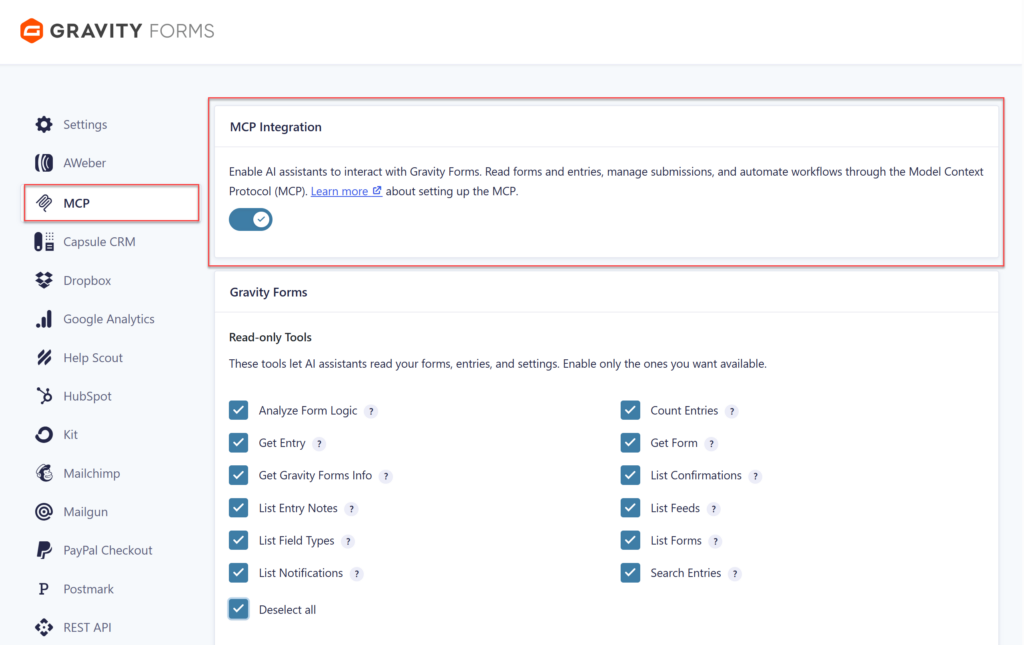 Gravity MCP - Settings