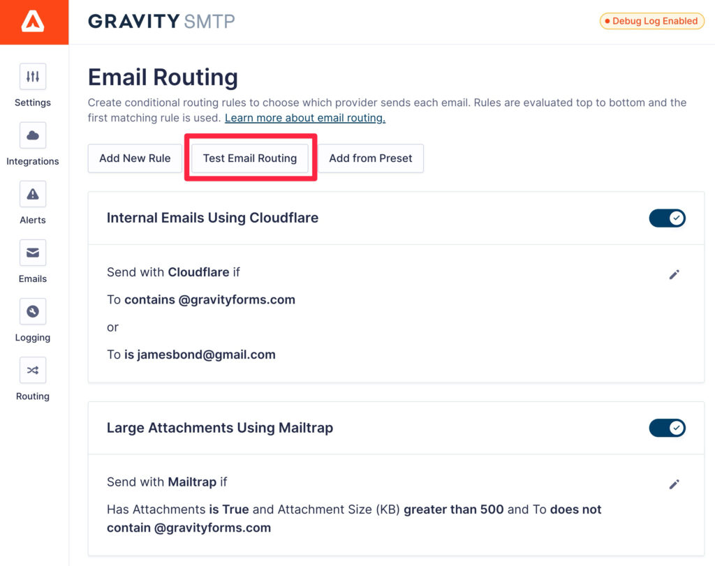 Test email routing feature