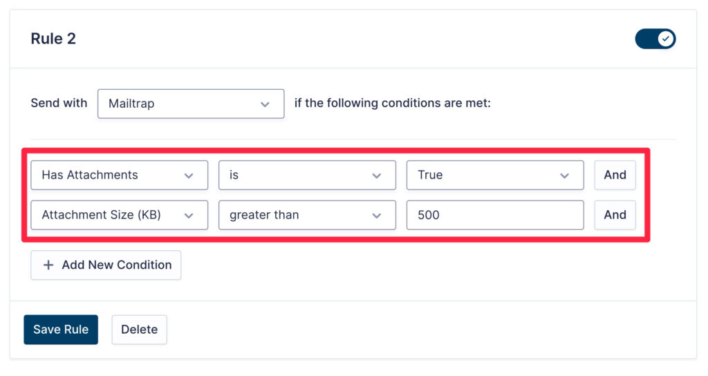 Attachment size email rule