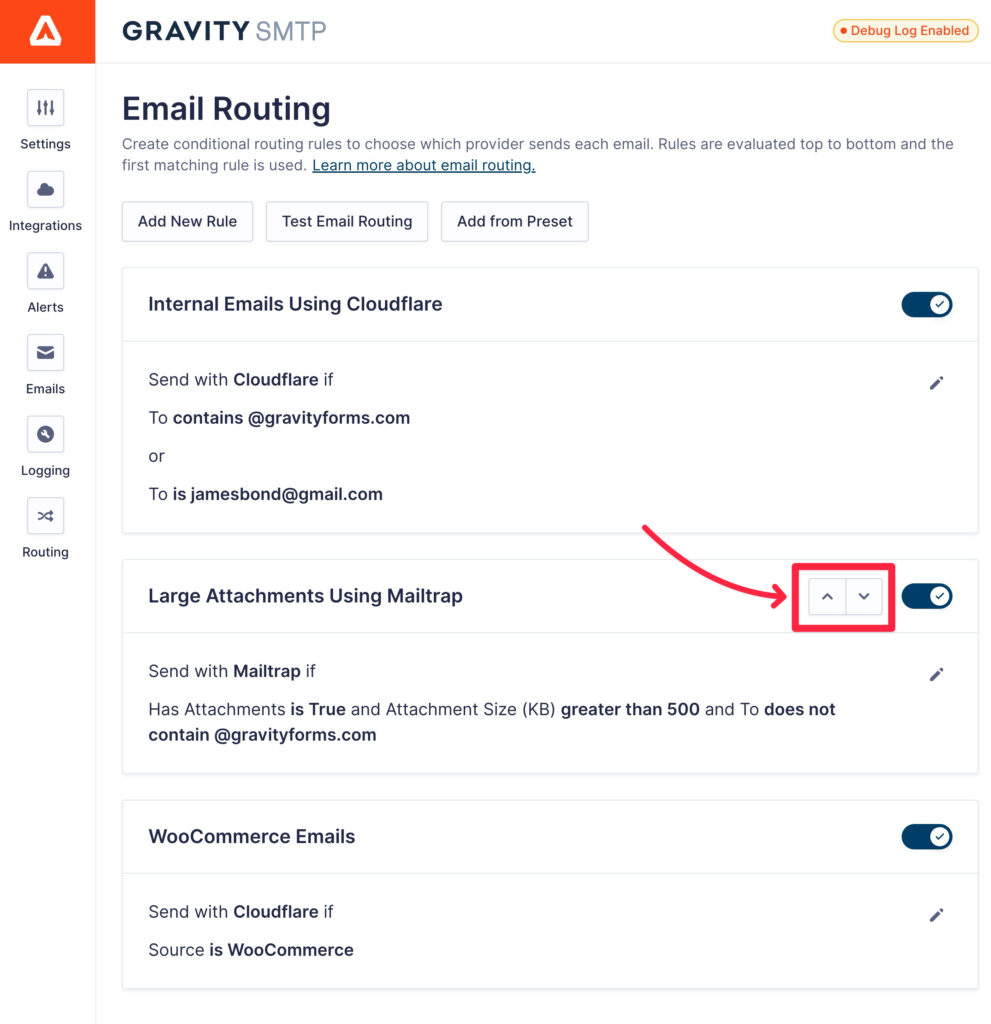 Adjust email rule order