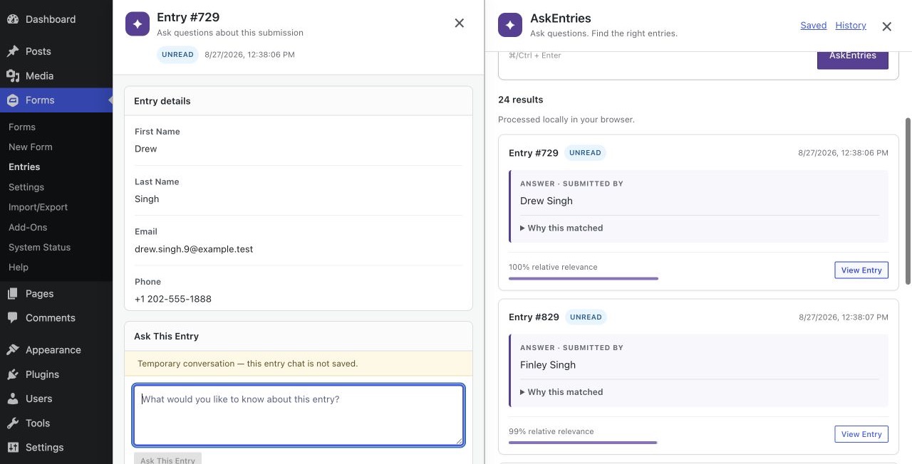 AskEntries for Gravity Forms
