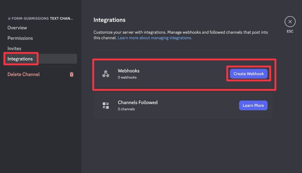 Create a Discord webhook for the WordPress Discord integration