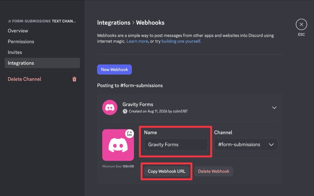 Copy webhook URL