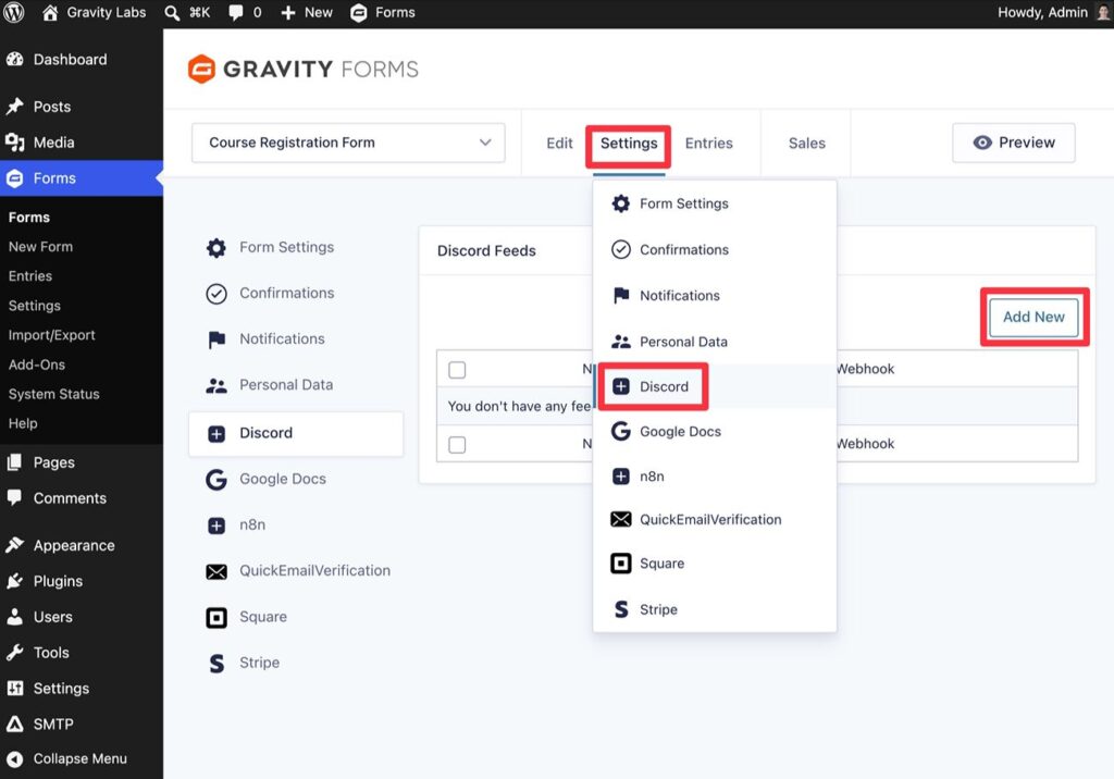 Create a new Discord feed