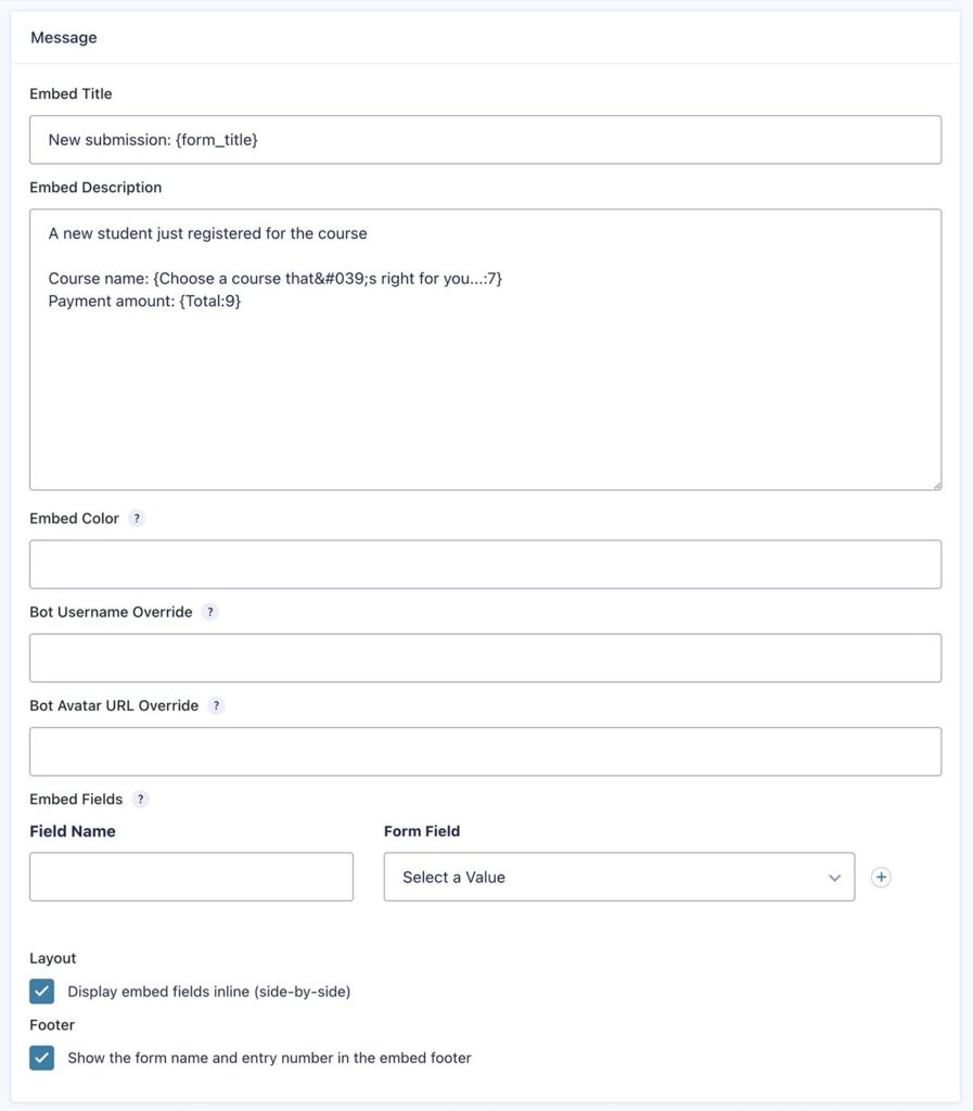 Configure Discord message