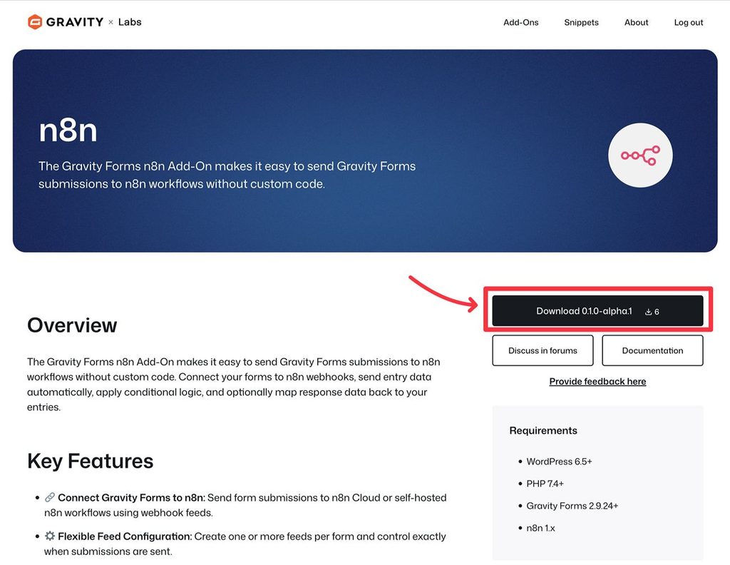 Download Gravity Forms n8n add-on
