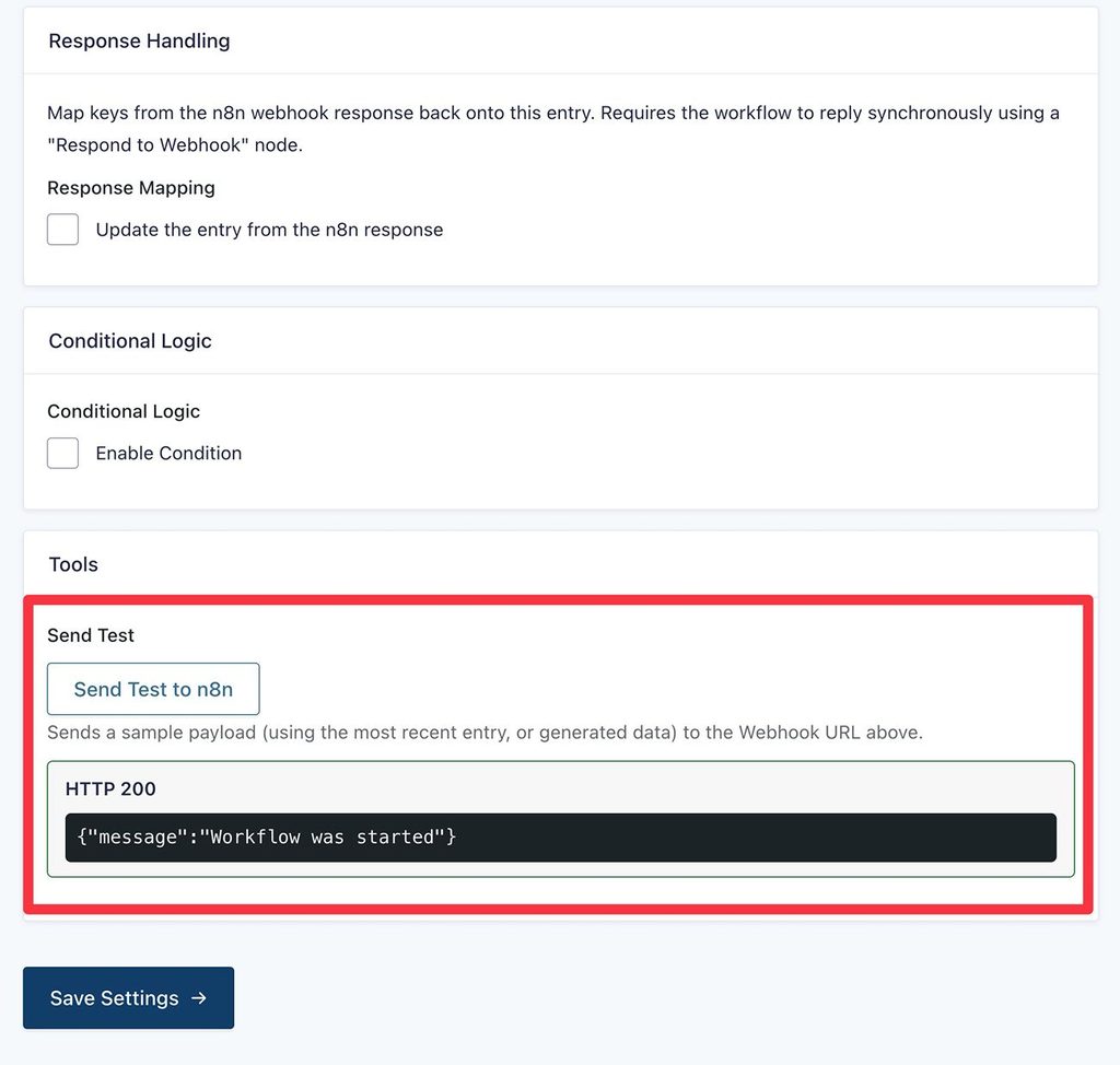 Send test form data to n8n