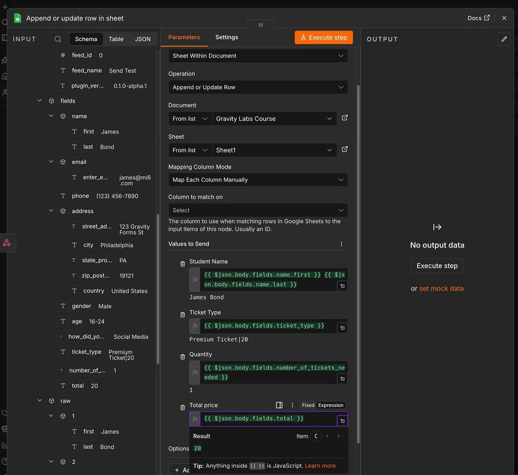 Map form data to n8n workflow action