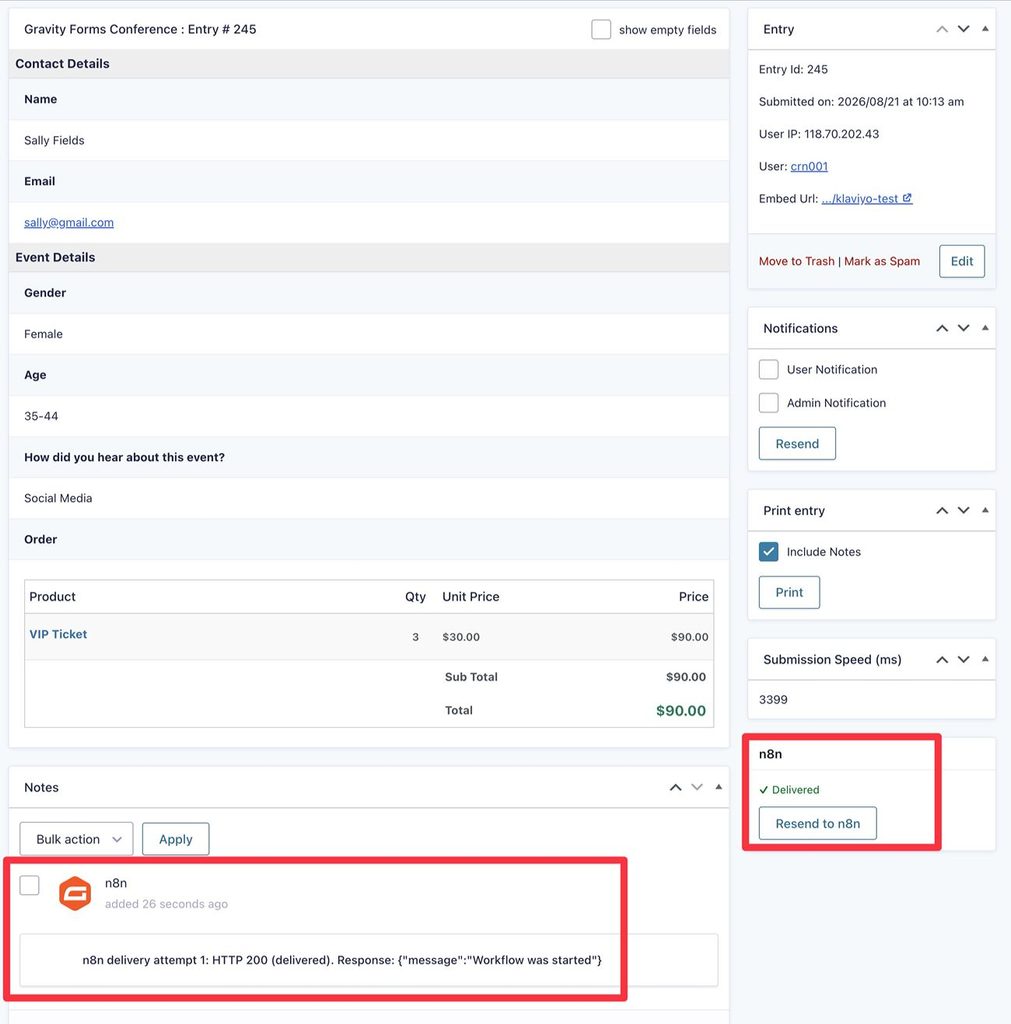 How to monitor n8n WordPress integration in Gravity Forms