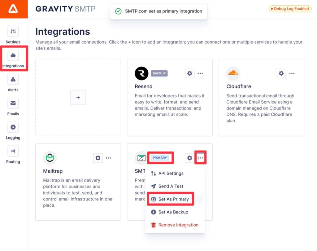 Enable WordPress SMTP.com transactional email API as primary service