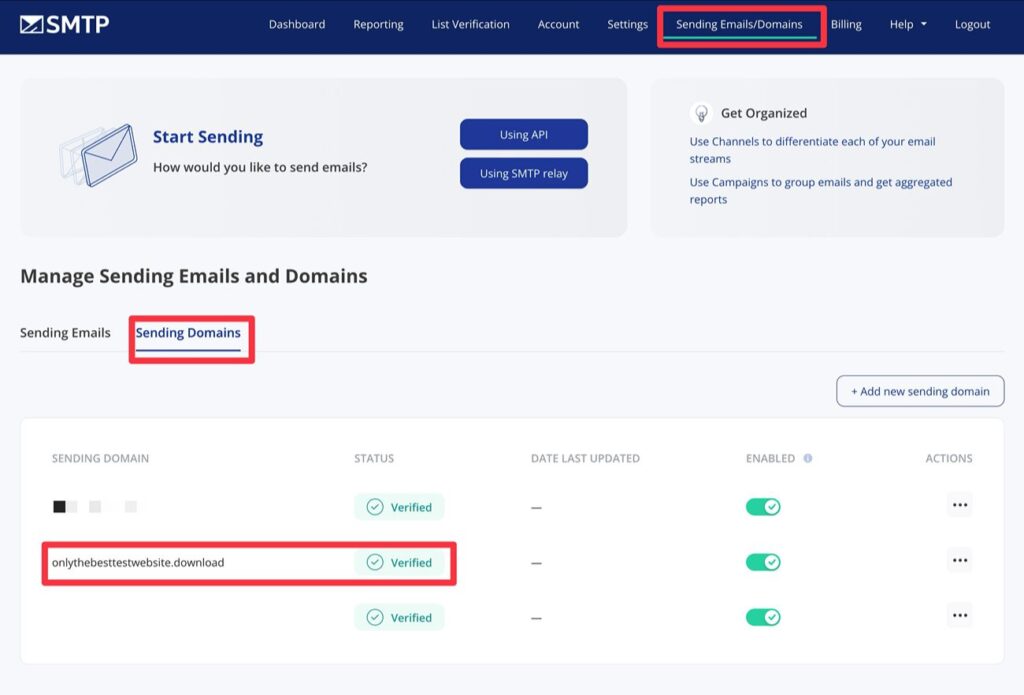 Verified sending domain