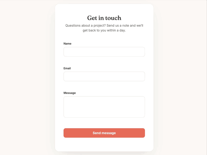 Alt: Contact form protected by Spam Hexer with no visible CAPTCHA or spam challenge.