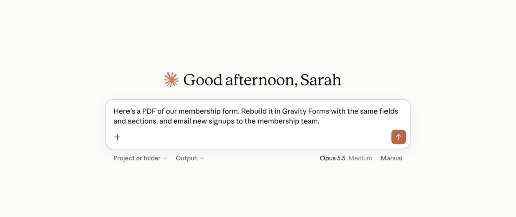 Gravity Forms MCP for nonprofits Claude prompt