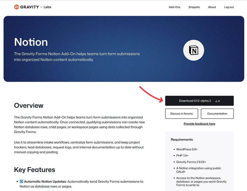 Download Gravity Forms Notion Add-On