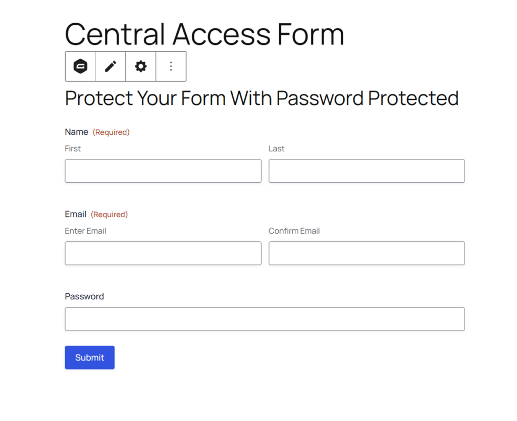 Central Password Form embedded in a WordPress page
