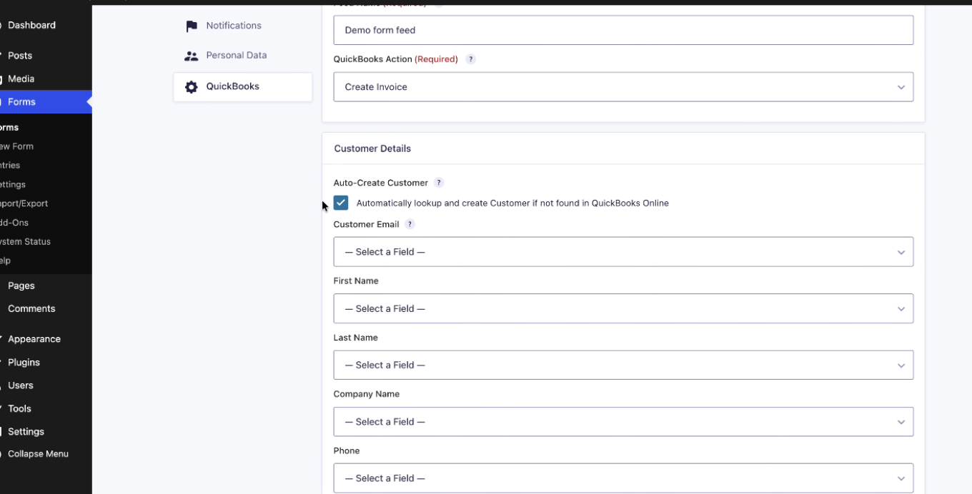 PrismSync Integration with QuickBooks for Gravity Forms screenshot